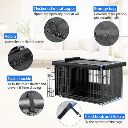 Double Door Dog Crate Cover, 600D Oxford Kennel Kennel Covers with Waterproof, Windproof, Breathable Mesh, Storage Pocket, 30 Inch, Cage Covers for Cat Small Puppy