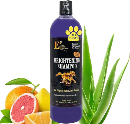E3 Brightening Shampoo for Horses 32oz - Enhances Coat Color, Deep Cleansing, Moisturizes & Conditions, Gentle Formula, Vet Approved