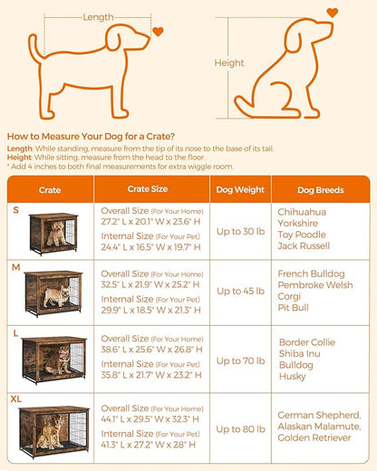 Feandrea Dog Crate Furniture, 44.1" Side End Table, Modern Kennel for Dogs Indoor up to 80 lb, Heavy-Duty Dog Cage with Multi-Purpose Removable Tray, Double-Door Dog House, Rustic Brown UPFC004X01