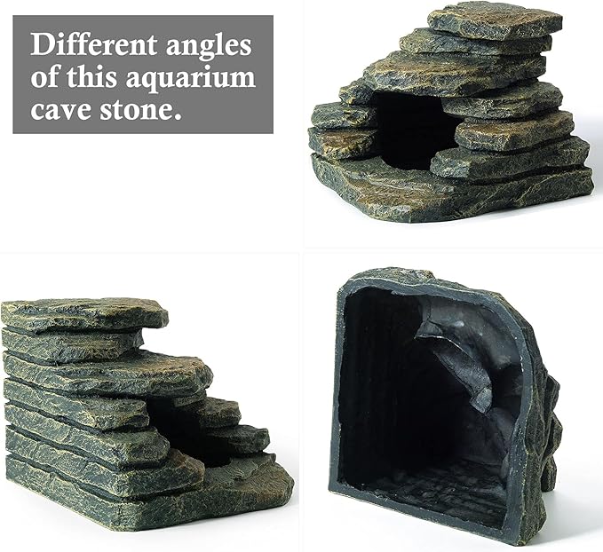 FEDOUR Aquarium Ornaments, Aquarium Mini Skull Skeleton/Aquarium Mini Castle/Aquarium Hippon Cave/Aquarium Rock Stone Cave Decoration, Fish Tank Decoration Landscape Hiding House (Rock Cave)