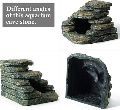 FEDOUR Aquarium Ornaments, Aquarium Mini Skull Skeleton/Aquarium Mini Castle/Aquarium Hippon Cave/Aquarium Rock Stone Cave Decoration, Fish Tank Decoration Landscape Hiding House (Rock Cave)