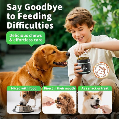 Dog Probiotics & Digestive Enzymes – Pumpkin Fiber Chews for Gut Health, Constipation& Upset Stomach Relief, Gas & Stool Support, Chicken Flavor Soft Chews – 90 Count