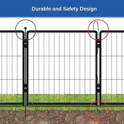 Dog Playpen for Indoor & Outdoor Use  Heavy-Duty Metal Pet Fence with Ground Stakes, Rounded Ball Tops for Safety, Stable & Foldable Design, Easy to Assemble 24 inch 4 Panels