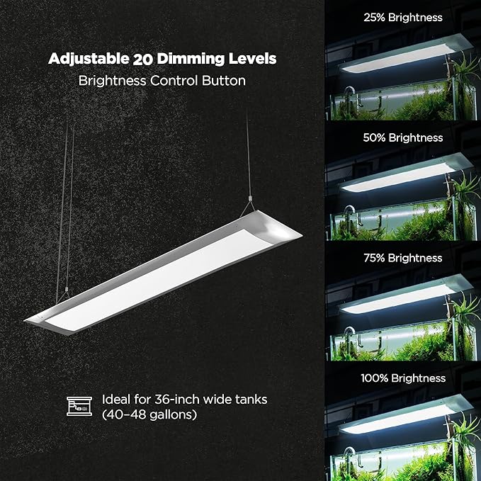 ONF Flat One+ 36 Inch 24/7 Cycle Aquarium Light, Blue White Full Spectrum Colorfull LED Light, Fish Tank Light Brightness Dimmable & Color Temperature APP Controlled, Sunrise & Sunset, Pendant Style