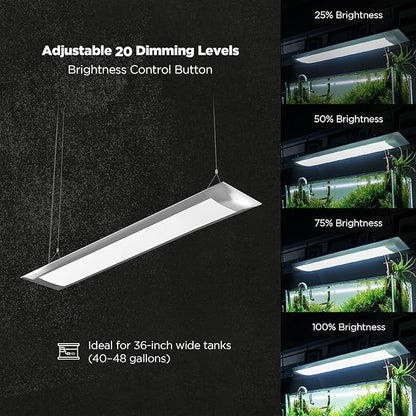 ONF Flat One+ 36 Inch 24/7 Cycle Aquarium Light, Blue White Full Spectrum Colorfull LED Light, Fish Tank Light Brightness Dimmable & Color Temperature APP Controlled, Sunrise & Sunset, Pendant Style