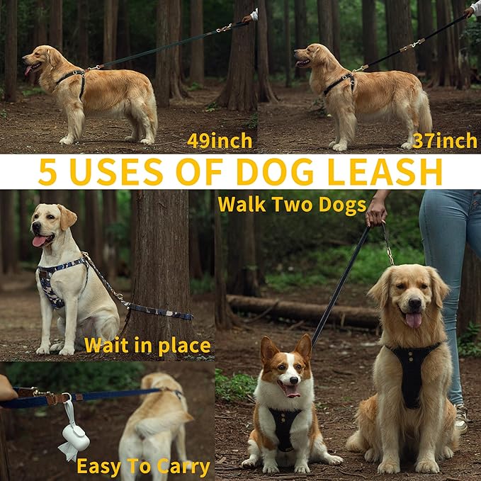 Dog Harness, No Pull Dogs Harness and Multi-Function Leash Set for Medium Dogs Easy Walk Everyday Adjustable Soft Dog Vest Harness Fashionable Dog Accessories Camouflage Blue-L