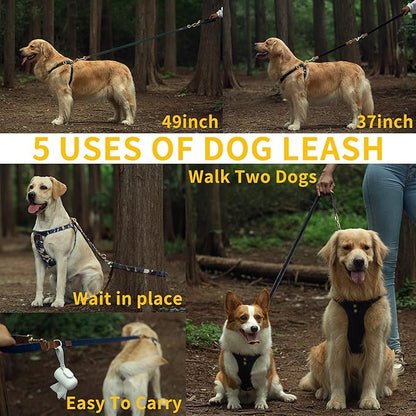 Dog Harness, No Pull Dogs Harness and Multi-Function Leash Set for Medium Dogs Easy Walk Everyday Adjustable Soft Dog Vest Harness Fashionable Dog Accessories Black-Button-L