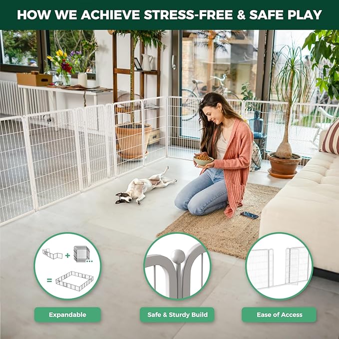FXW Homeplus Dog Playpen for Indoor Use - Stress-Free and Safe Play, Heavy Duty 45 Inch 12 Panels Dog Pen for Large Dogs, White_atented