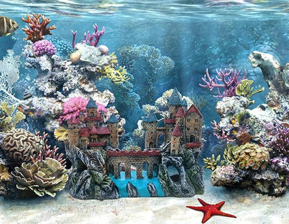 M2cbridge Antique Roman Column Ruins European Castle Aquarium Decorations Fish Tank Hideout Rocks (Large Castle)