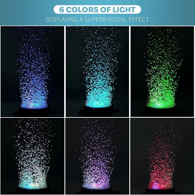 Pawfly 2 Inch Aquarium Air Stone Disc with LED Light Fine Bubbler Diffuser with Tubing for Fish Tank (Pump not Included)