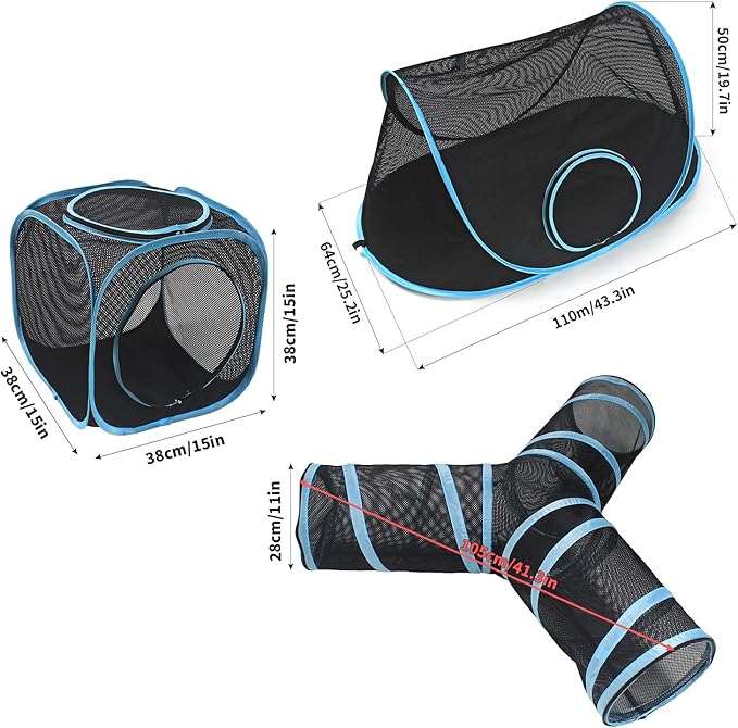 Cat Furniture Tent for Indoor and Outdoor Playpen Portable Cat Tunnels, Outdoor Kennel (2 Cube + 3-Way Tunnel)