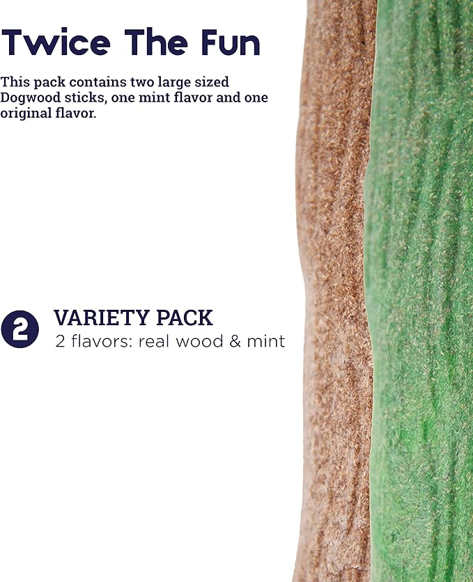 Petstages Dogwood Wood Durable Dog Chew Toys, Real Wood & Mint, 2-Pack, Large