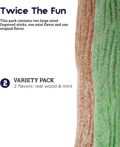 Petstages Dogwood Wood Durable Dog Chew Toys, Real Wood & Mint, 2-Pack, Large