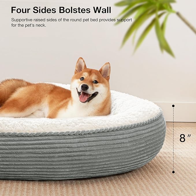 Love's cabin Round Donut Cat and Dog Cushion Bed, 36in Pet Bed for Cats or Small Dogs, Anti-Slip Water-Resistant Bottom, Super Soft Durable Fabric Pet beds, Washable Cat Dog Bed Stripe Grey