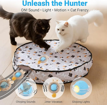 Interactive Cat Toys for Indoor Cats Fast Rolling Ball, Automatic Motion Activated Ball, Hide and Seek for Indoor Exercise Toys, Real Bird Squeaky for Kitten Exercise Kicker