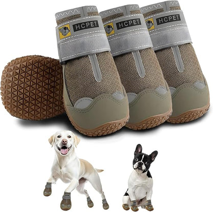 Hcpet Dog Shoes for Large Dogs, Breathable Dog Booties for Small Medium Dogs, Anti-Slip Dog Boots & Paw Protectors for Hot Pavement Winter Snow Hiking with Reflective Straps Army Green Size 7
