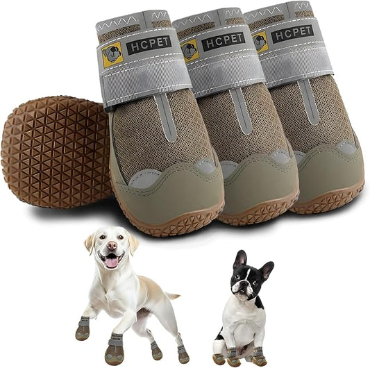 Hcpet Dog Shoes for Large Dogs, Breathable Dog Booties for Small Medium Dogs, Anti-Slip Dog Boots & Paw Protectors for Hot Pavement Winter Snow Hiking with Reflective Straps Army Green Size 6