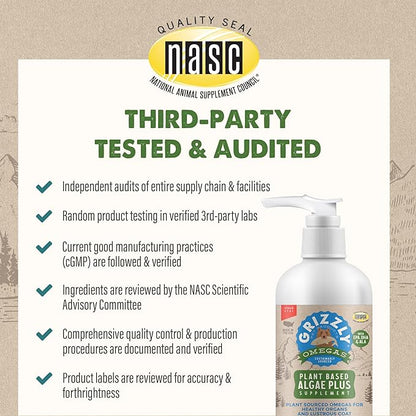 Grizzly Pet Products Algal Plus Omega 3-6-9 Food Supplement for Dogs and Cats, 8 Ounce Bottle