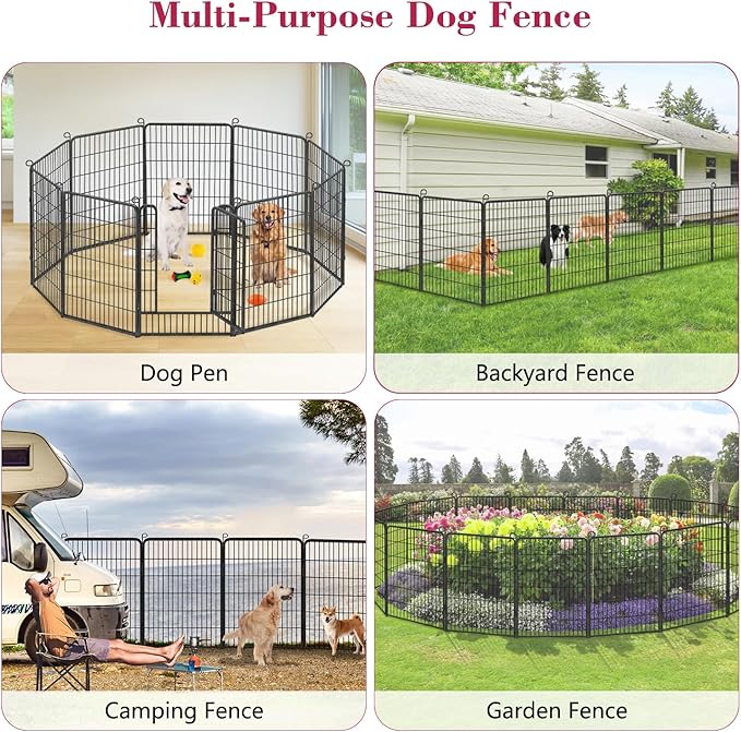 Dog Playpen 40 inch Dog Fence for Outdoor Indoor Use Heavy Duty Metal Dog Pen for Large Dogs, Rustproof Pet Playpen Portable Pet Fence Outdoor for Yard, RV Camping, Customizable, 20 Panels