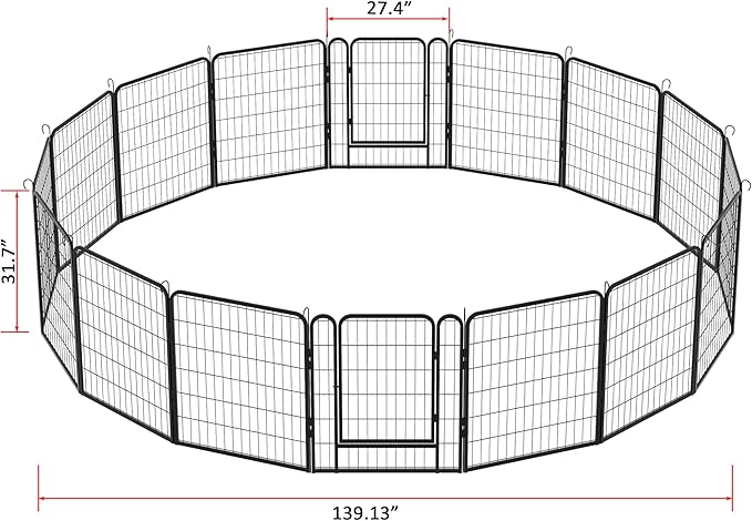 16 Panel Dog Playpen,Heavy Duty Metal Outdoor Indoor Dog Playpen for Puppies and Small Animals,Black