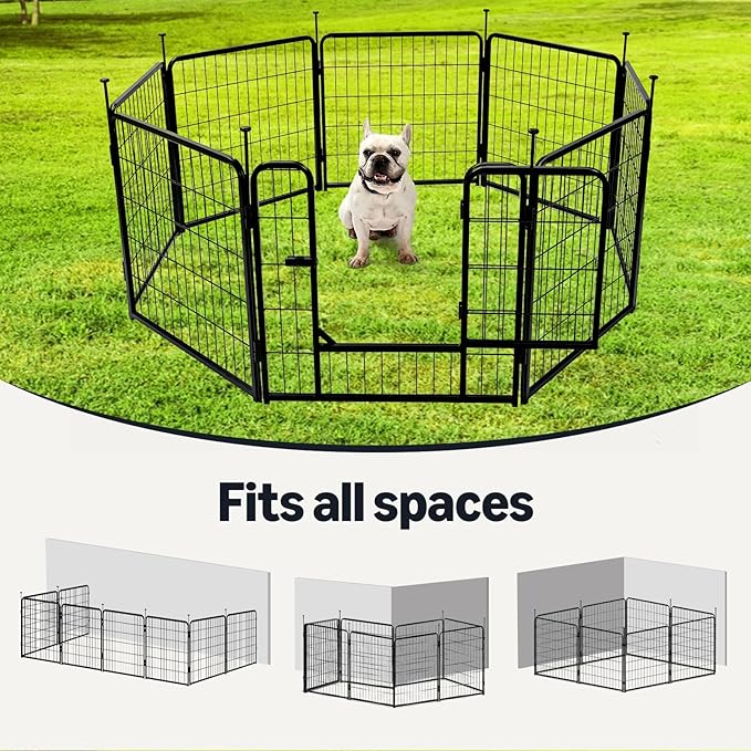 Amazon Basics Dog Playpen, 8 Panels Metal Fence with Door, Foldable for Indoor and Outdoor Use, Suitable for Small to Medium Sized Dogs, 24 Inch Height, Black