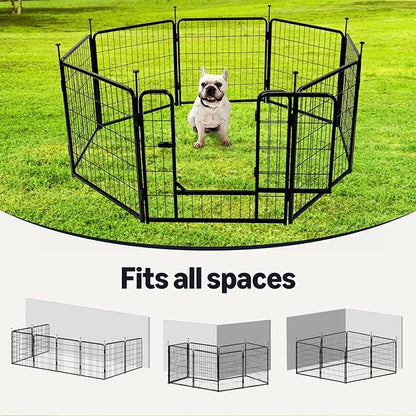 Amazon Basics Dog Playpen, 8 Panels Metal Fence with Door, Foldable for Indoor and Outdoor Use, Suitable for Small to Medium Sized Dogs, 24 Inch Height, Black