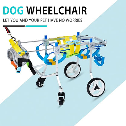 Adjustable 4-Wheel Dog Wheelchair| Pet Wheelchairs with Disabled Hind Legs Walking|Full Support Dog wheelchairs (7-Size) (XSLW)