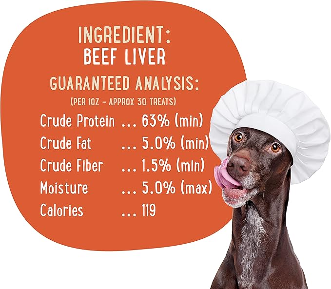Grain-Free, All-Natural Freeze-Dried Beef Liver Dog Treats - Made in The USA with Vital Essential Ingredients for Dogs, Including Puppy Training - 8 Ounce Treat Pouch