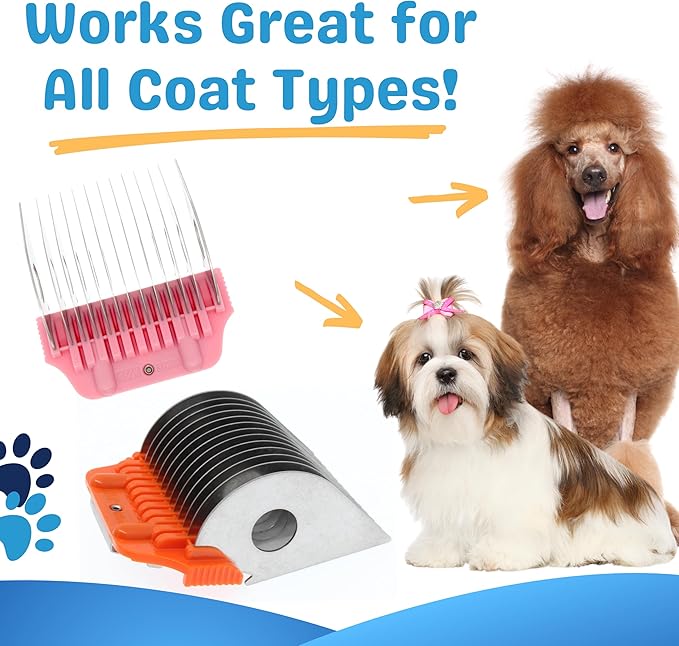 22mm 25mm 32mm 38mm Wide Clipper Guard Attachment Set for A5 Series Clippers| Stainless Steel Blade for Professional Dog Groomers| Snap-On/Off Design Wide Guard Combs for Dog Grooming