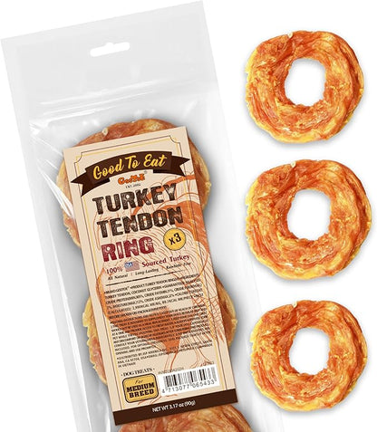 Gootoe Turkey Tendon Dog Treats, Ring (M) 3.17 oz, 100% USA Sourced Turkey, Natural Snack, Premium Puppy Chews, Hypoallergenic, Reseal Value Bags, Size for Medium Dogs