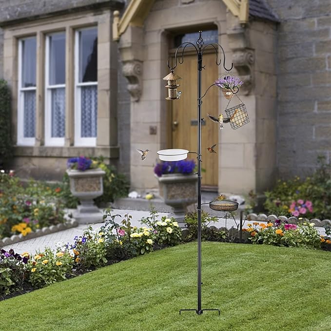 yosager Premium Bird Feeding Station Kit, 77" x 19" Birds Feeder Pole, Deluxe Multi Feeder Hanging Kit with Metal Suet and Bird Bath for Wild Birds Watching, Birdfeeder and Planter Hanger