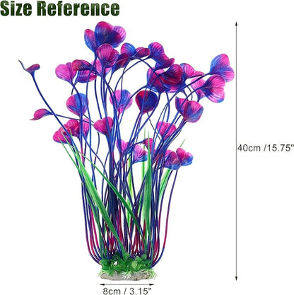 Large Aquarium Plastic Plants, Tall Aquarium Plants, Big Aquarium Plastic Plants for Fish Tanks Decor, 15.75" Height (Purple Green, 2pcs)
