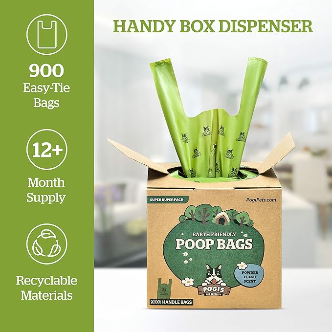 Pogi's 900 Dog Poop Bags w/Handles and 100 Plant-based Grooming Wipes Bundle