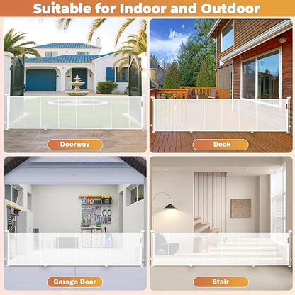 200" Retractable Baby Gates Dog Gate Extra Wide, 42" Tall Child Pet Safety Gate with Reinforced Strips for Stairs, Long Mesh Garage Gates Fence for Outdoor Indoor Large Openings Driveway Decks Patio