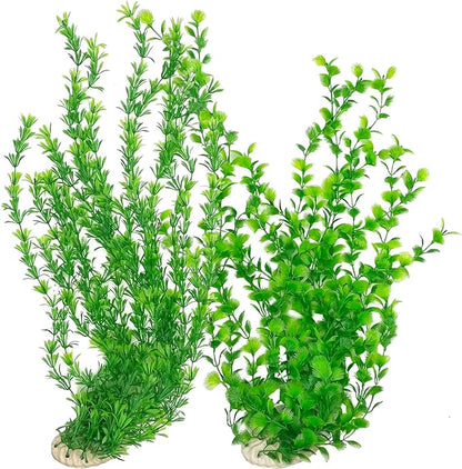Hamiledyi 23" Tall Aquarium Plastic Plants - 2 Pack Soft Fish Tank Decor, Artificial Green Grass Cluster for Aquariums, Safe Bendable Underwater Plantsï¼_reen Style Bï¼
