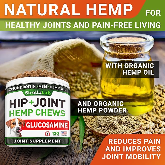 STRELLALAB Health & Wellness Supplements for Dogs, Various Formulas & Benefits - Hemp Hip & Joint Supplement for Dogs - Hemp Chews for Dogs