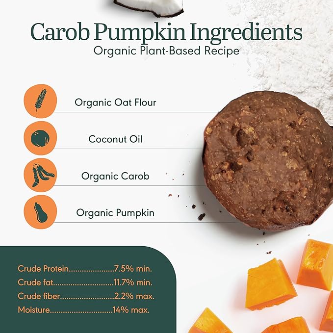 BRAMBLE Dog Treats. Plant-Based Treats for Dogs, Wheat-Free Everyday Dog Treats. Carob & Pumpkin, Made with Real Ingredients, Soft & Chewy Cookies. 8 oz