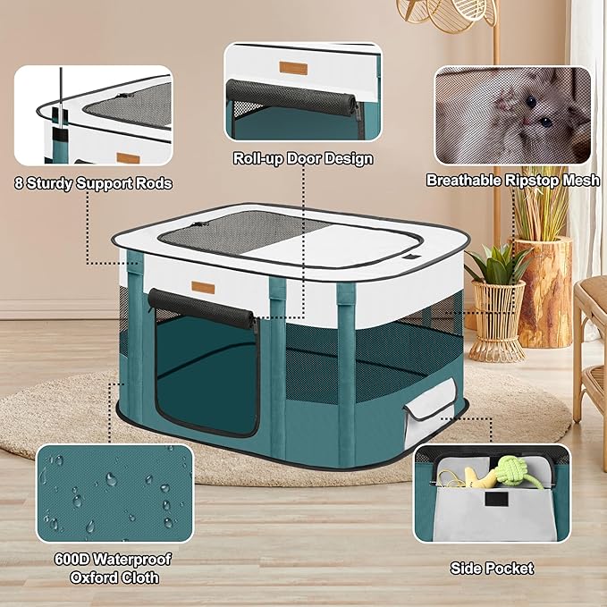 Dog Playpen - Foldable Cat Play Pens for Pubby,Kitten, Rabbit,Portable Pet Tent with Carring Bag for Indoor/Outdoor Travel Camping (Blue-Large)