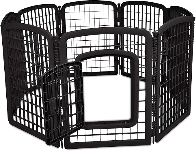 Amazon Basics 8-Panel Octagonal Plastic Pet Pen Fence Enclosure With Gate - 34 inches, Black