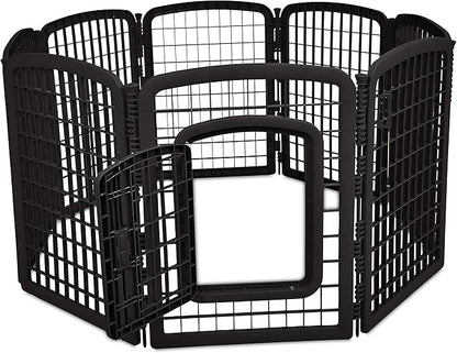 Amazon Basics 8-Panel Octagonal Plastic Pet Pen Fence Enclosure With Gate - 34 inches, Black
