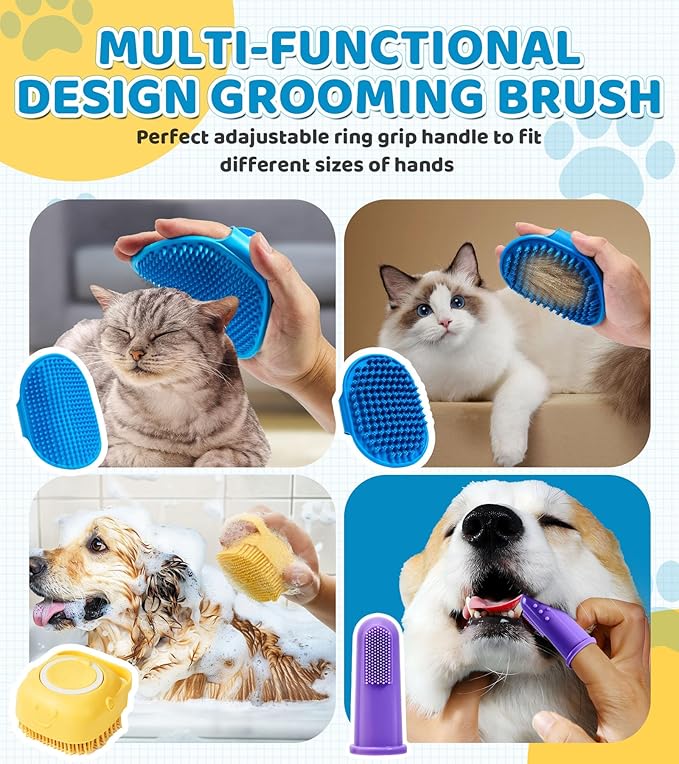 4PCS Dog Bath Brush  Soft Silicone Pet Grooming & Shampoo Scrubber for Dogs and Cats, Massage Brush for Bathing & Cleaning (Yellow & Blue)