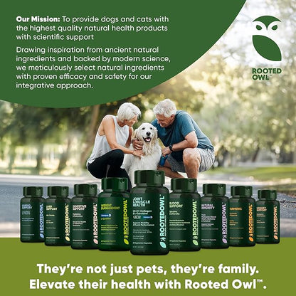 Rooted Owl Blood Support - Immunity, Recovery and Iron Supplement for Dogs & Cats - Anemia Support with Spirulina and Chlorella - 60/ct Vegan Capsules