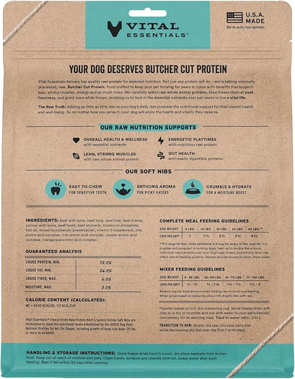 Vital Essentials Freeze-Dried Raw Beef & Salmon Meal or Mixer Dog Food Soft Nibs | 99% Beef, Salmon, Organs & Bone |14 oz