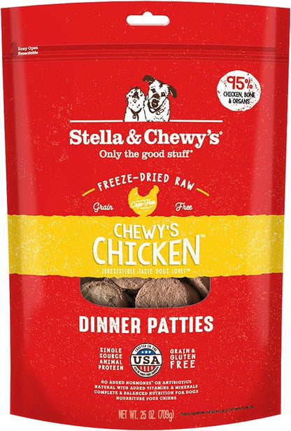 Stella & Chewy's Freeze Dried Raw Dinner Patties  Grain Free Dog Food, Protein Rich Chewy_ Chicken Recipe  25 oz Bag