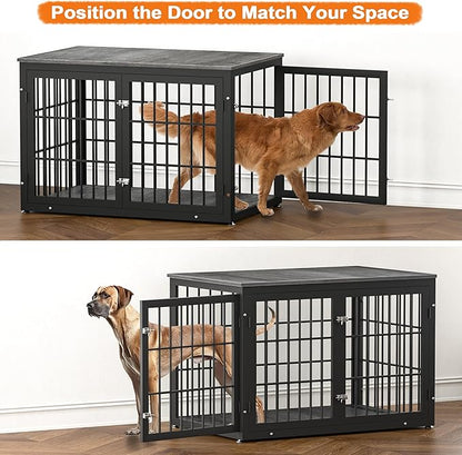 48 Inch Heavy Duty Dog Crate Furniture for Large Dogs, Decorative Pet House End Table, Extra Large Wooden Cage Kennel Furniture Indoor, Black and Gray