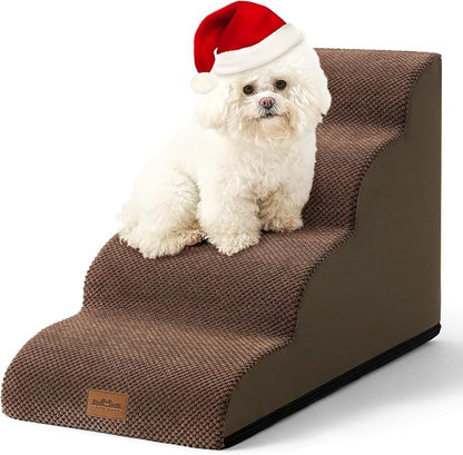 Dog Stairs for Small Dogs 19.7" H, Pet Step with Leakproof Cover, High Density Foam Cat Ramp for Bed, Couch or Sofa, Lightweight, Durable, Comfort, 15.7x28.3x19.7 inch, 4 Tiers, Brown