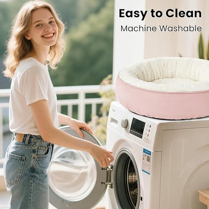 Love's cabin Round Donut Cat and Dog Cushion Bed, 20in Pet Bed for Cats or Small Dogs, Anti-Slip & Water-Resistant Bottom, Super Soft Durable Fabric Pet Beds, Washable Luxury Cat & Dog Bed Pink