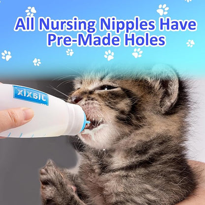 3 Pack Kitten Silicone Bottle Feeding Kit,Nipple & Feeding Kit for Kittens, Reusable Newborn Kitten Supplies, Suitable for Feeding Kitten, Puppy, Rabbit,Hamster (Blue, Medium)