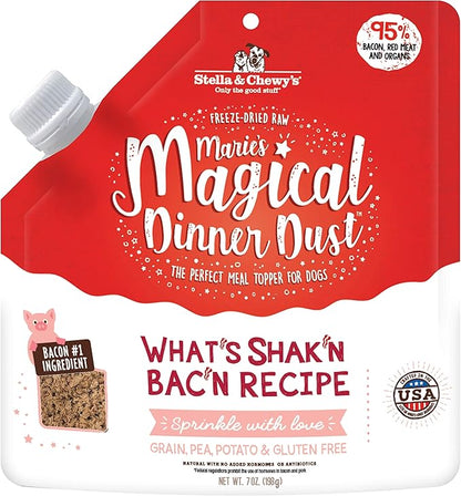 Stella & Chewy's Freeze-Dried Raw Marie's Magical Dinner Dust  Protein Rich, Grain Free Dog & Puppy Food Topper  What's Shak'n Bak'n Recipe  7 oz Bag