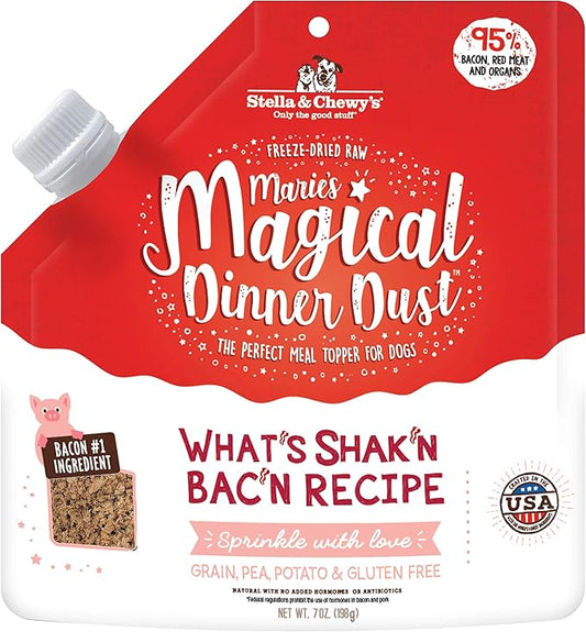 Stella & Chewy's Freeze-Dried Raw Marie's Magical Dinner Dust  Protein Rich, Grain Free Dog & Puppy Food Topper  What's Shak'n Bak'n Recipe  7 oz Bag